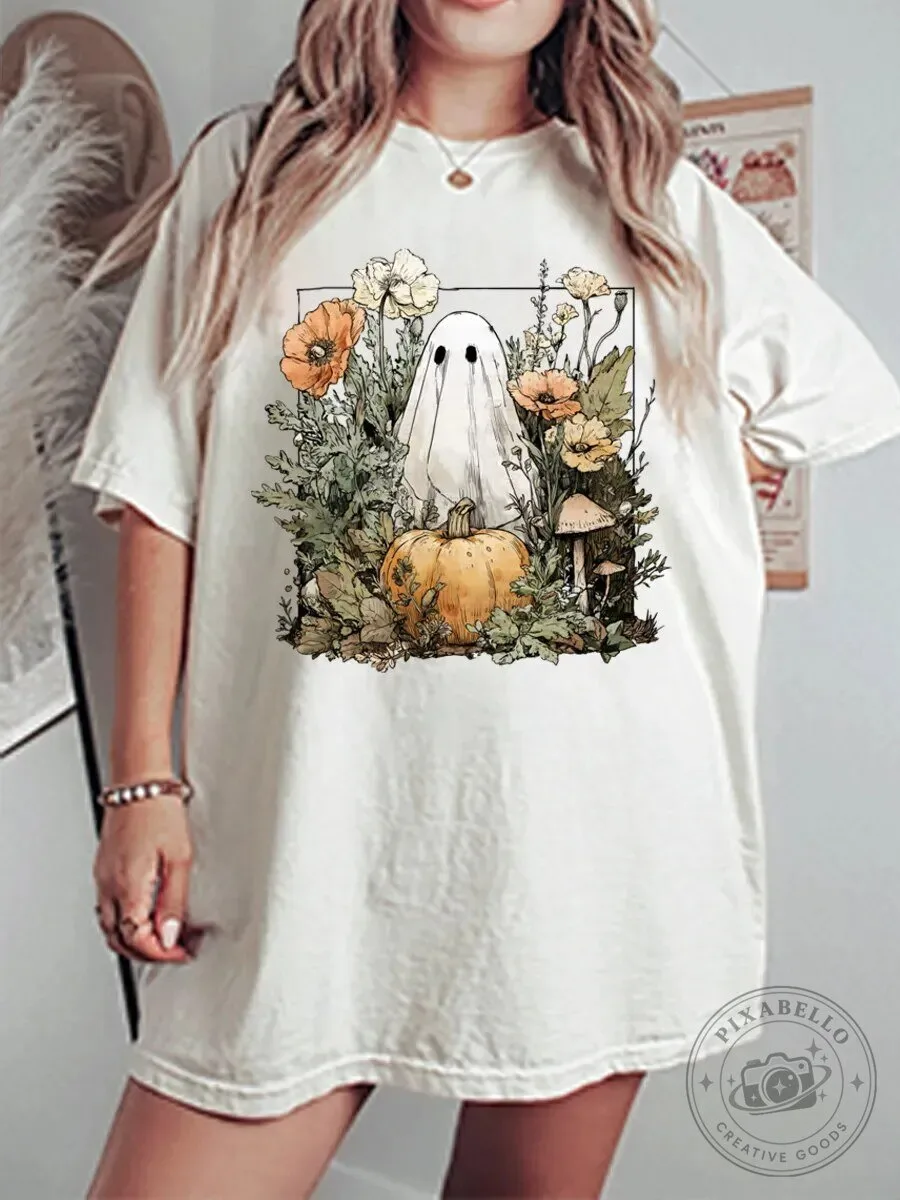 Vintage Ghost Pumpkin Floral Halloween Graphic T-Shirt 5 Vintage Ghost Pumpkin Floral Halloween Graphic T-Shirt