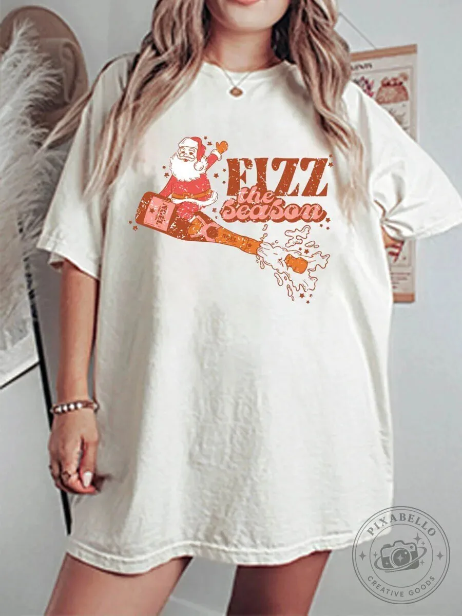 Fizz The Season Santa Claus Champagne Bottle Christmas Graphic T-Shirt 2 Fizz The Season Santa Claus Champagne Bottle Christmas Graphic T-Shirt