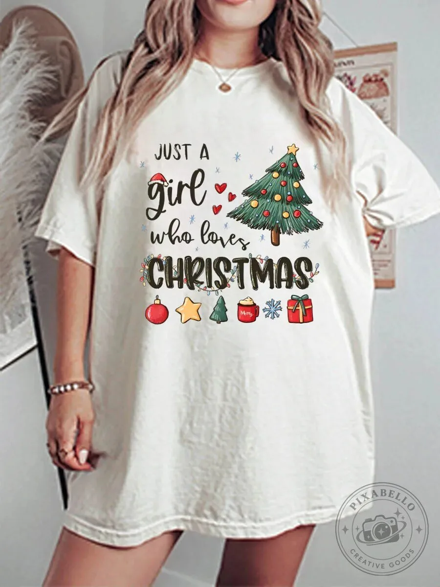 Just A Girl Who Loves Christmas Tree Holiday Graphic T-Shirt